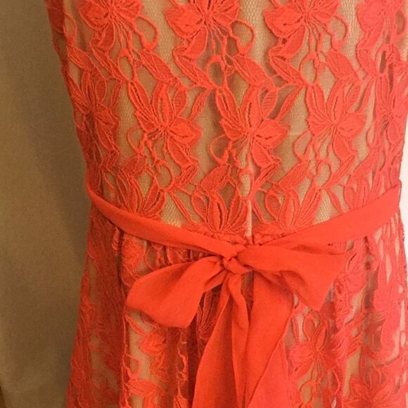 NWOT by DANNY & NICOLE in size 18 tangerine colored dress sheer top with overlay - Picture 5 of 15